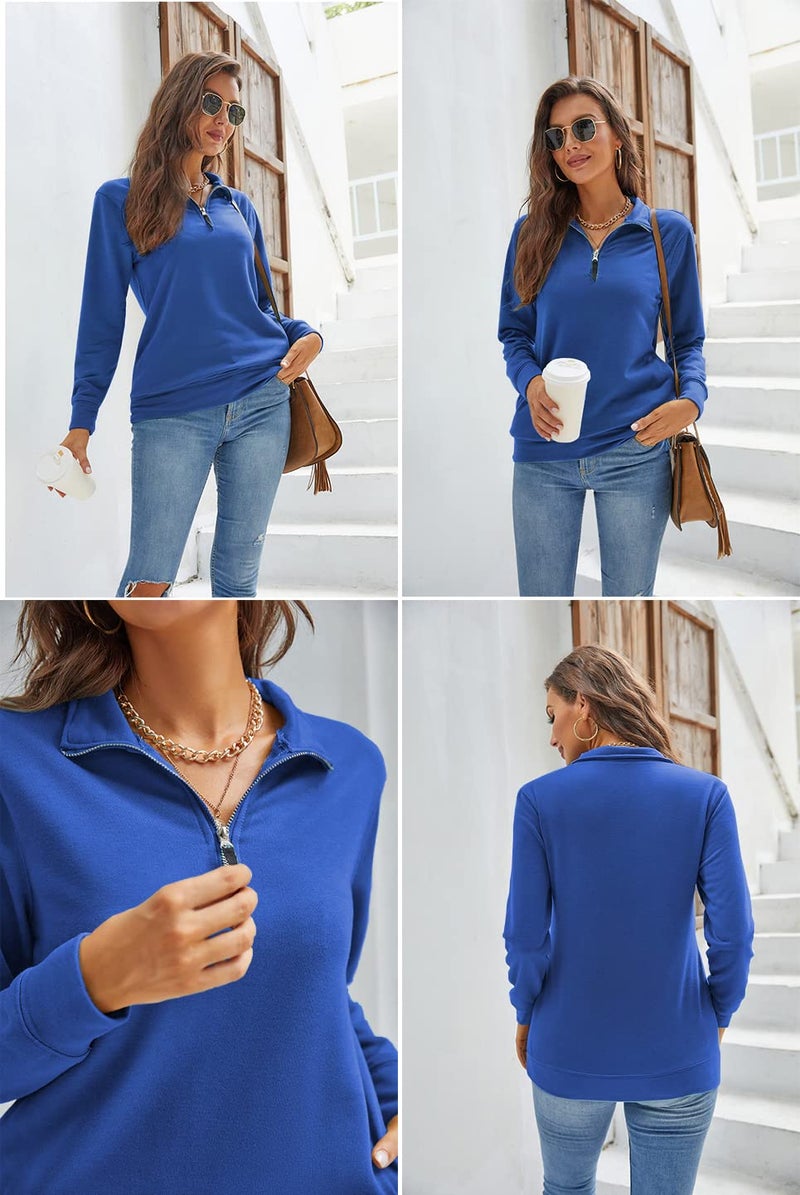 Samefar Women's Fashion 2025 Quarter Zip Fleece Sweatshirts Pullover Loose Fit Long Sleeve Tunic Tops Work Blue Medium - Image 4